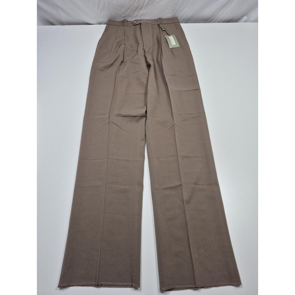 Louis Raphael Giovanni Dress Pants Mens 32x36 Brown Wool Pleated Unhemmed NWT